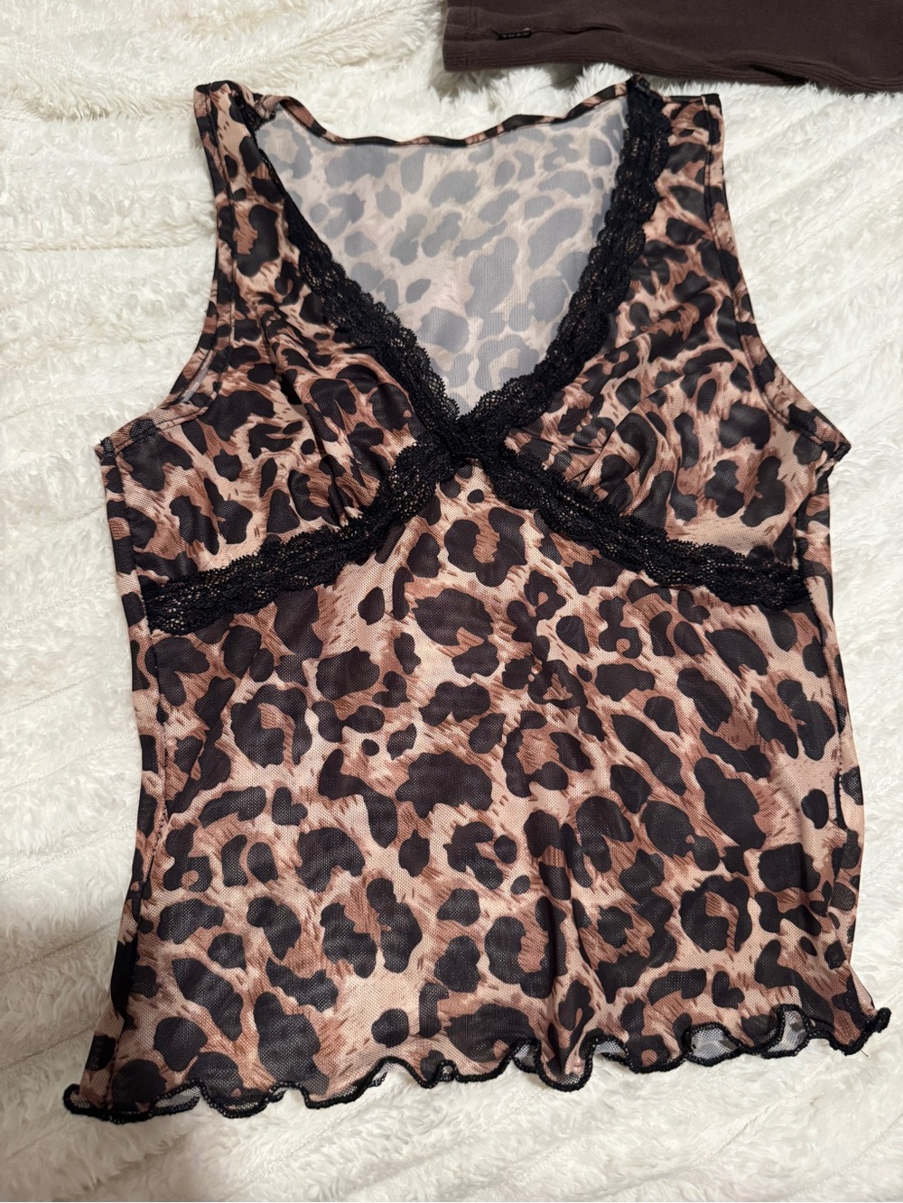 Leopard Print Lace-Trim Cami Tank Top - Brown/Black